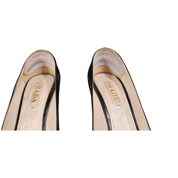 Prada Patent Leather Open-Toe Platform Size 39 Black Heels Stiletto Pumps - Picture 5 of 6